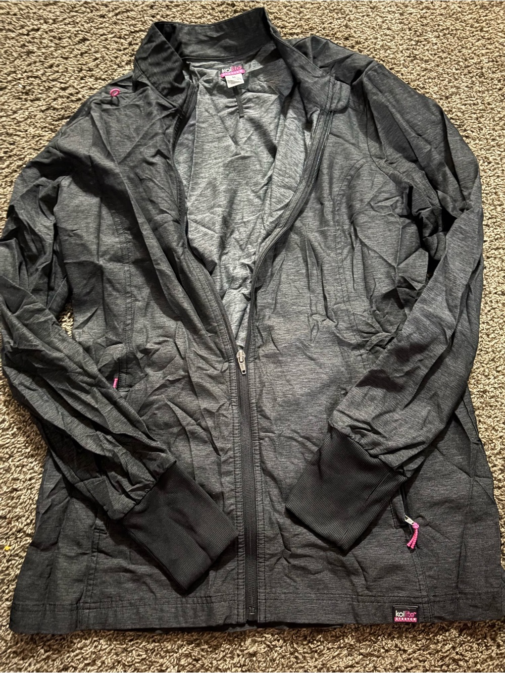 koi Charcoal Gray Lightweight Zip Utility Jacket